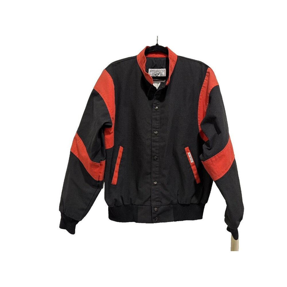 Vintage Mo Betta Jacket Mens L Red Black Canvas Western Snap Button 90s USA